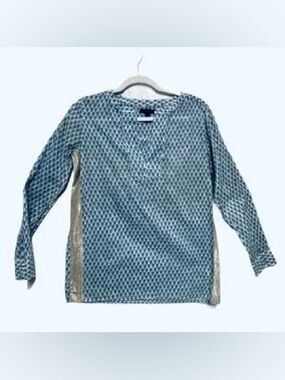 J. Crew Women's Blue and Gold Patterned Blouse
